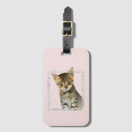 Tabby Kitten Painting with Faux Marble Frame Luggage Tag