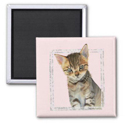 Tabby Kitten Painting with Faux Marble Frame Magnet