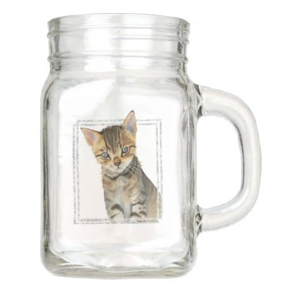 Tabby Kitten Painting with Faux Marble Frame Mason Jar