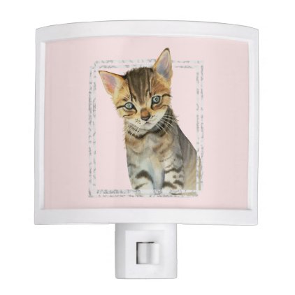 Tabby Kitten Painting with Faux Marble Frame Night Light