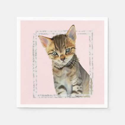 Tabby Kitten Painting with Faux Marble Frame Paper Napkin