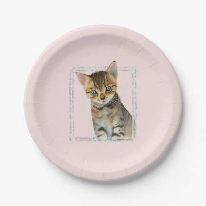 Tabby Kitten Painting with Faux Marble Frame Paper Plate