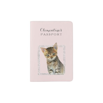 Tabby Kitten Painting with Faux Marble Frame Passport Holder