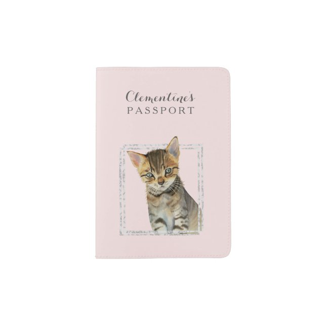 Tabby Kitten Painting with Faux Marble Frame Passport Holder (Front)