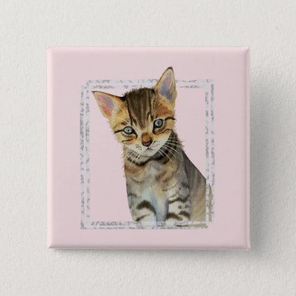 Tabby Kitten Painting with Faux Marble Frame Pinback Button