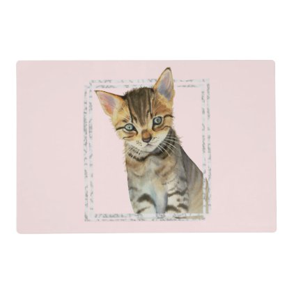 Tabby Kitten Painting with Faux Marble Frame Placemat