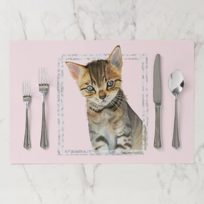 Tabby Kitten Painting with Faux Marble Frame Placemat