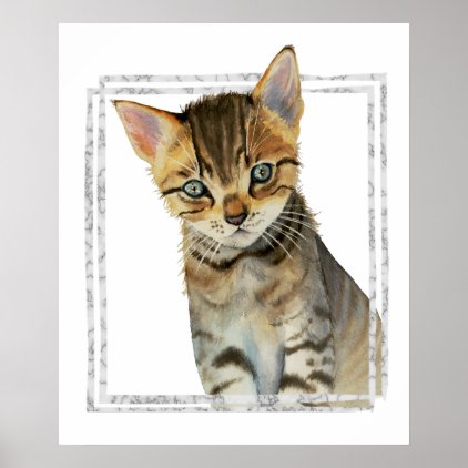 Tabby Kitten Painting with Faux Marble Frame Poster