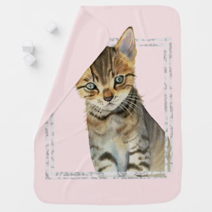 Tabby Kitten Painting with Faux Marble Frame Stroller Blanket