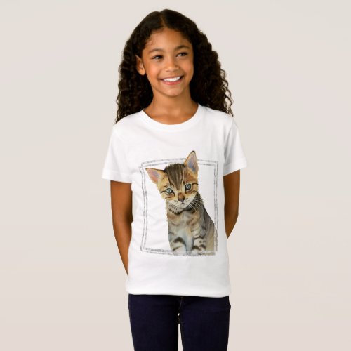 Tabby Kitten Painting with Faux Marble Frame T_Shirt