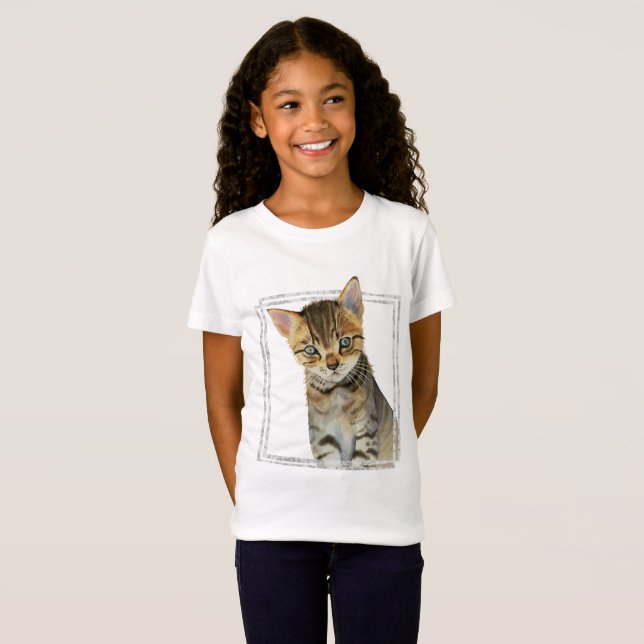 Tabby Kitten Painting with Faux Marble Frame T-Shirt (Front Full)