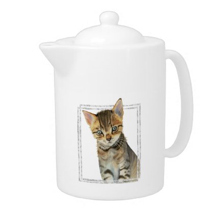 Tabby Kitten Painting with Faux Marble Frame Teapot