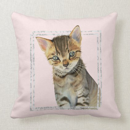 Tabby Kitten Painting with Faux Marble Frame Throw Pillow