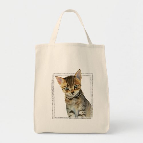 Tabby Kitten Painting with Faux Marble Frame Tote Bag