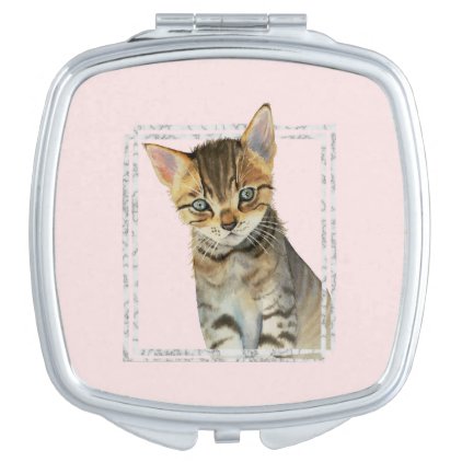 Tabby Kitten Painting with Faux Marble Frame Vanity Mirror