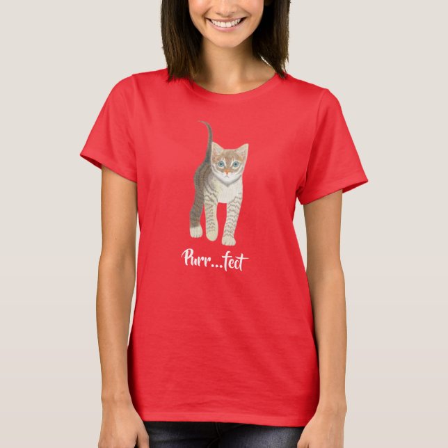 Tabby Kitten Red Short Sleeved T-Shirt (Front)