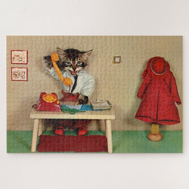 tabby kitten secretary jigsaw puzzle (Horizontal)