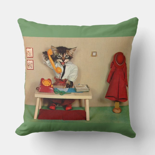 tabby kitten secretary throw pillow (Front)