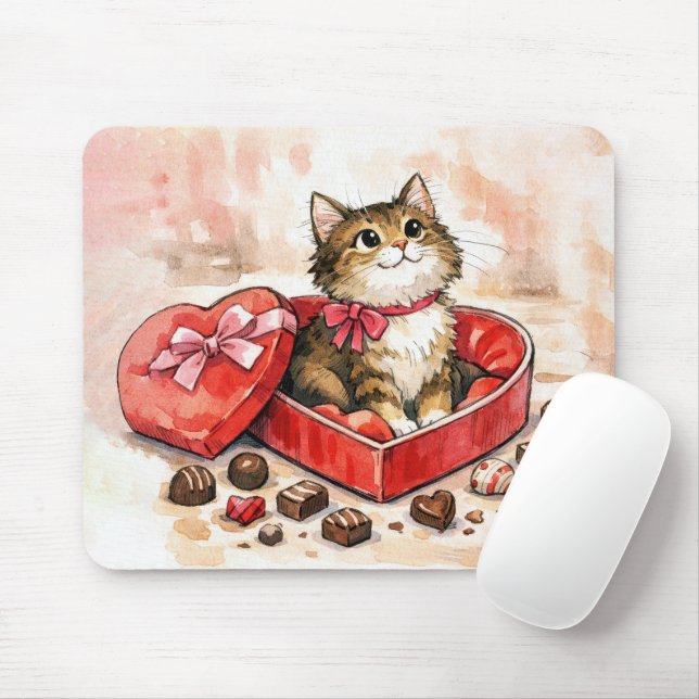 Tabby Kitten Sitting in a Candy Box Mouse Pad (With Mouse)