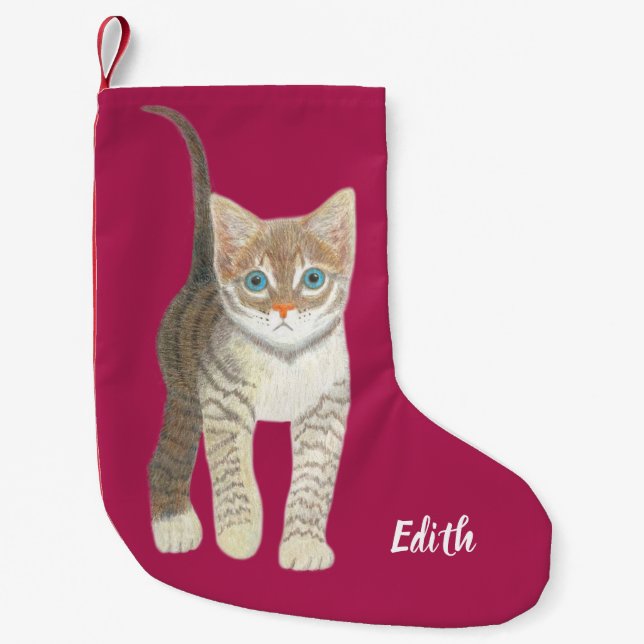Tabby Kitten Small Christmas Stocking (Front)