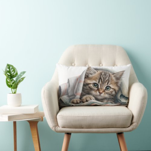 Tabby Kitten Under a Blanket Lumbar Pillow