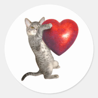 Tabby Kitten with Big Red Heart Sticker
