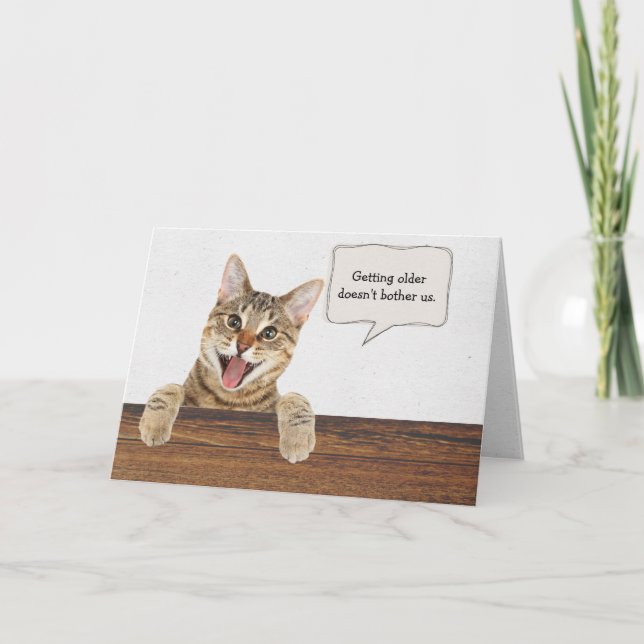 tabby kitten with funny birthday text bubble card (Front)