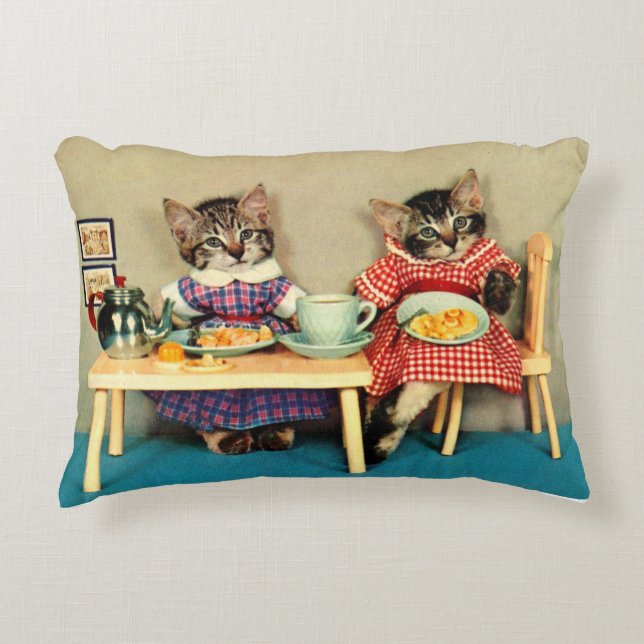tabby kittens breakfast accent pillow (Front)