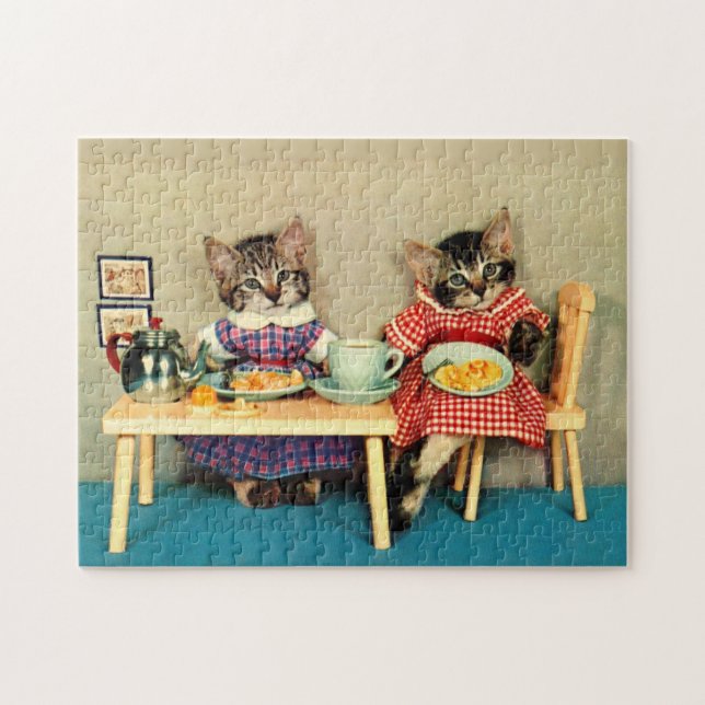tabby kittens breakfast jigsaw puzzle (Horizontal)