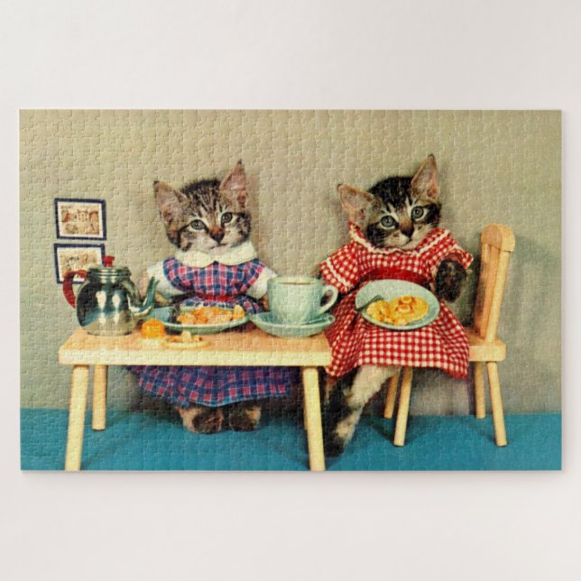 tabby kittens breakfast jigsaw puzzle (Horizontal)
