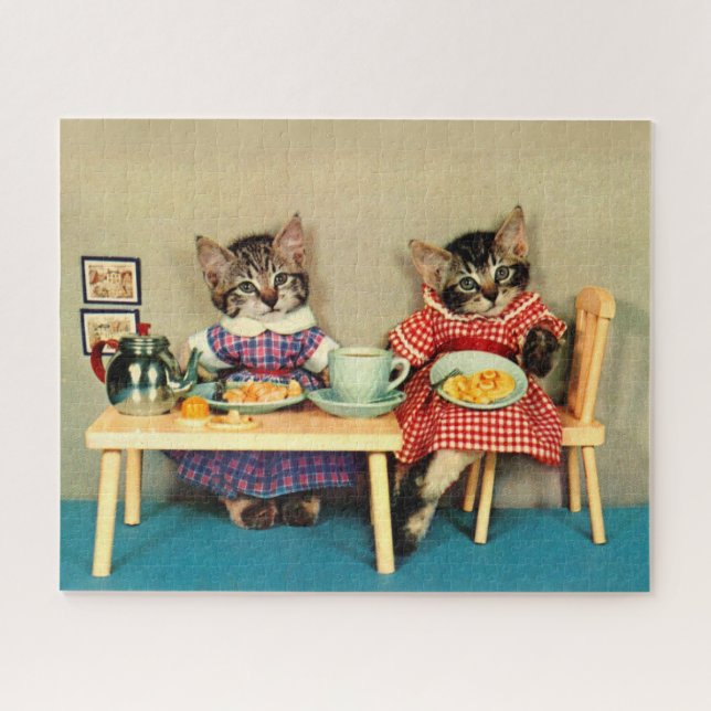 tabby kittens breakfast jigsaw puzzle (Horizontal)