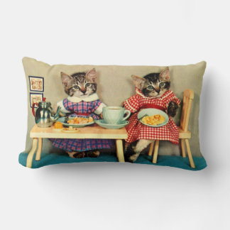 tabby kittens breakfast lumbar pillow