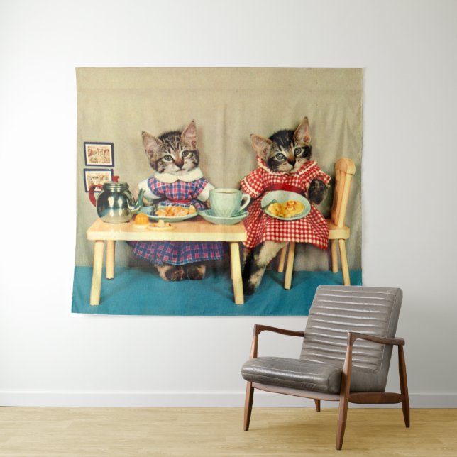 tabby kittens breakfast tapestry (In Situ (Horizontal))
