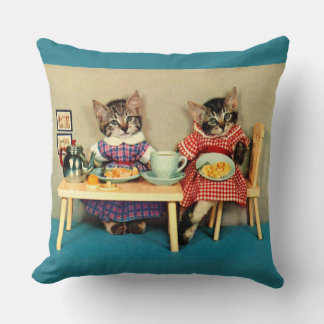 tabby kittens breakfast throw pillow