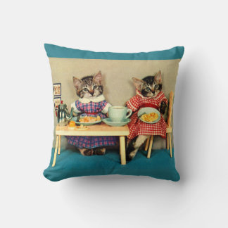 tabby kittens breakfast throw pillow