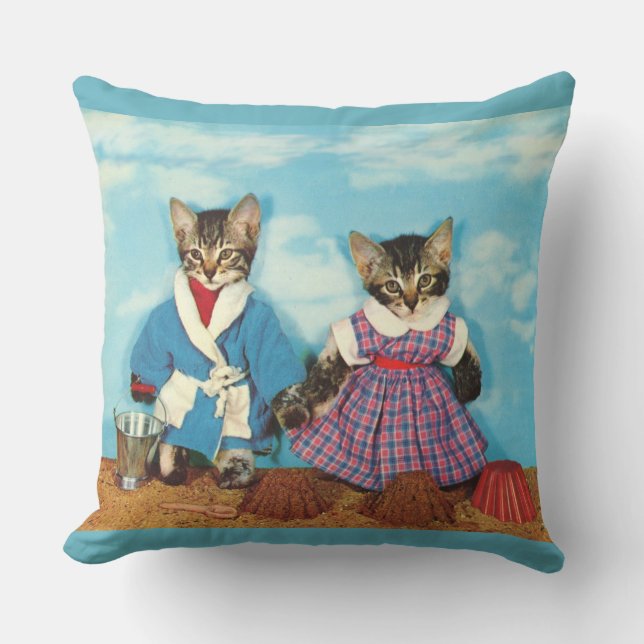 tabby kittens on the beach throw pillow (Front)