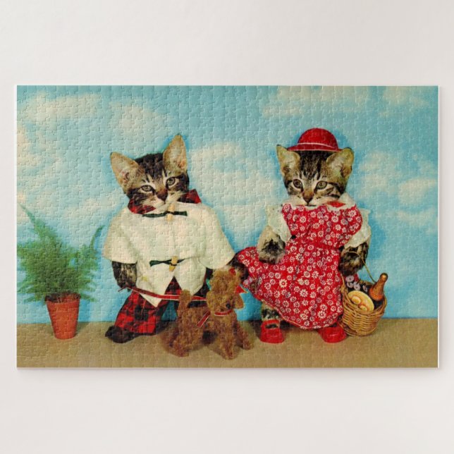 tabby kittens picnic jigsaw puzzle (Horizontal)