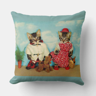 tabby kittens picnic throw pillow