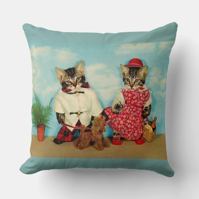 tabby kittens picnic throw pillow (Front)