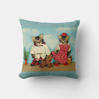 tabby kittens picnic throw pillow