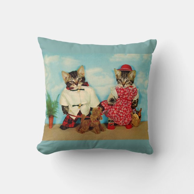 tabby kittens picnic throw pillow (Front)