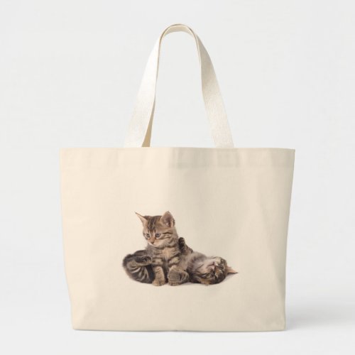 tabby kittens playing large tote bag
