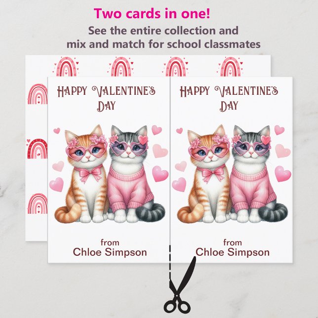 Tabby Kitty Cats Kid's Valentine Classroom Card (Creator Uploaded)