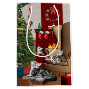 Tabby kitty family Christmas Medium Gift Bag