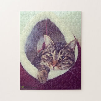 Tabby Kitty In Hut Close-Up Photograph Jigsaw Puzzle