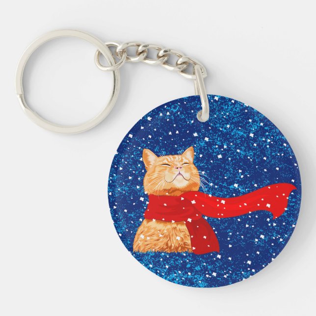 Tabby loves Snow Keychain (Front)