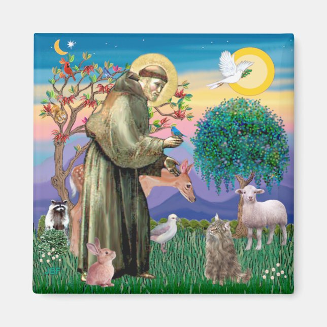 Tabby Norwegian Forest Cat - St Francis Magnet (Front)