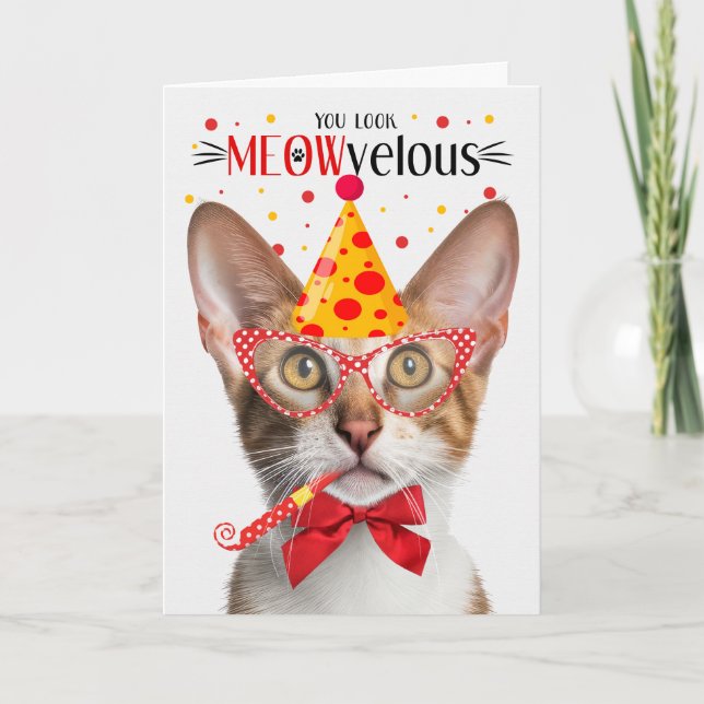 Tabby Oriental Shorthair Cat MEOWvelous Birthday Card (Front)