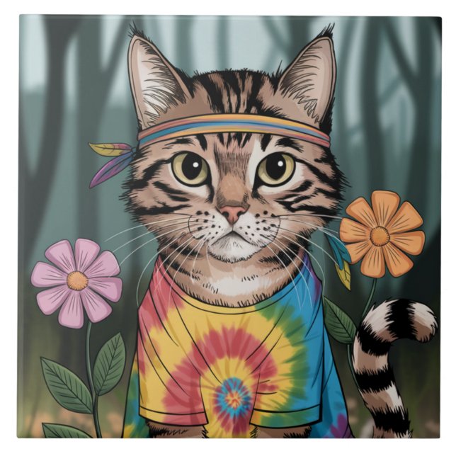 Tabby Peace Cat Decorative Tile (Front)