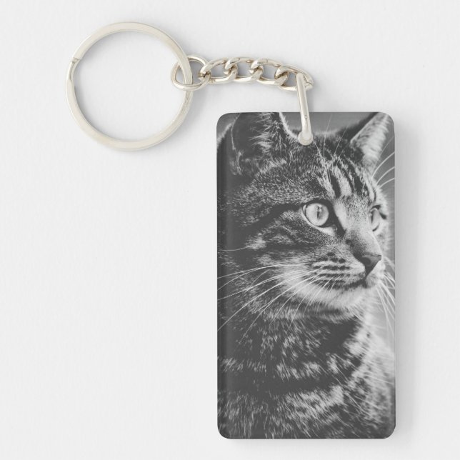 Tabby Profile | Big Eyes | Black and White Keychain (Front)